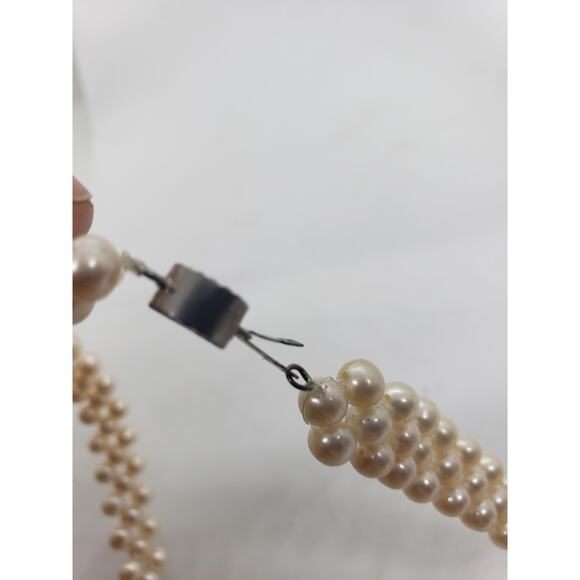 Vintage Freshwater Pearl Necklace 3 Strand & White Cluster Center woven - Picture 8 of 15